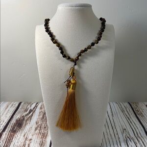 Tiger Eye Gemstone Bead Handmade Beaded Mala Necklace